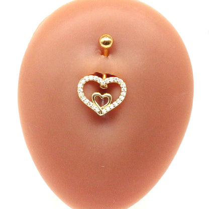 Streetwear Shiny Heart Shape Stainless Steel Alloy Copper Inlay Zircon White Gold Plated Gold Plated Belly Ring