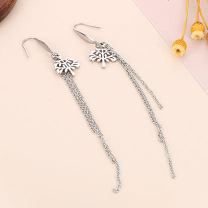 1 Pair Lady Star Tree Stainless Steel Titanium Steel Drop Earrings