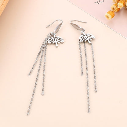 1 Pair Lady Star Tree Stainless Steel Titanium Steel Drop Earrings