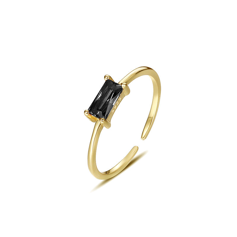 Simple Style Rectangle Silver Plating Inlay Zircon Open Ring 1 Piece