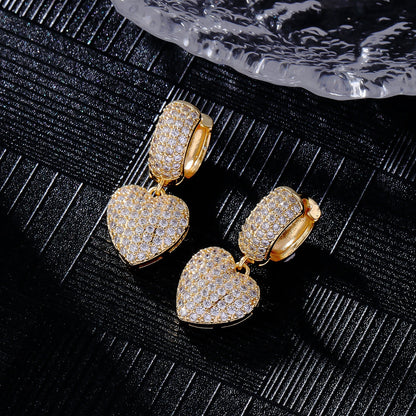 1 Pair Elegant Round Heart Shape Plating Inlay Copper Zircon 18k Gold Plated White Gold Plated Earrings