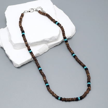 Vacation Geometric Turquoise Coconut Shell Beaded Men's Necklace