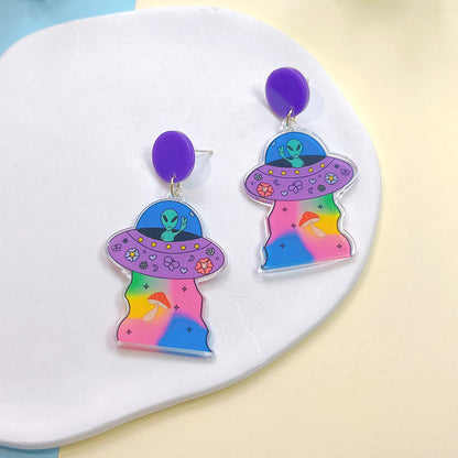 1 Pair Cartoon Style Alien Ufo Arylic Drop Earrings