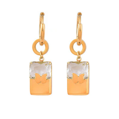 Vintage Style Simple Style Human Square Butterfly Titanium Steel Plating Inlay Zircon 18k Gold Plated Earrings Necklace