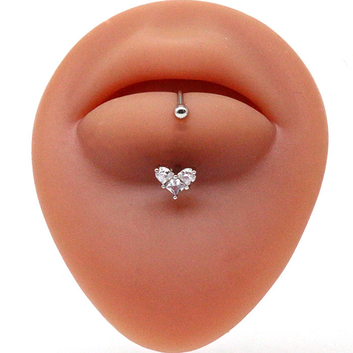 Retro Shiny Moon Heart Shape Flower Stainless Steel Titanium Copper Plating Inlay Zircon White Gold Plated Gold Plated Silver Plated Lip Stud