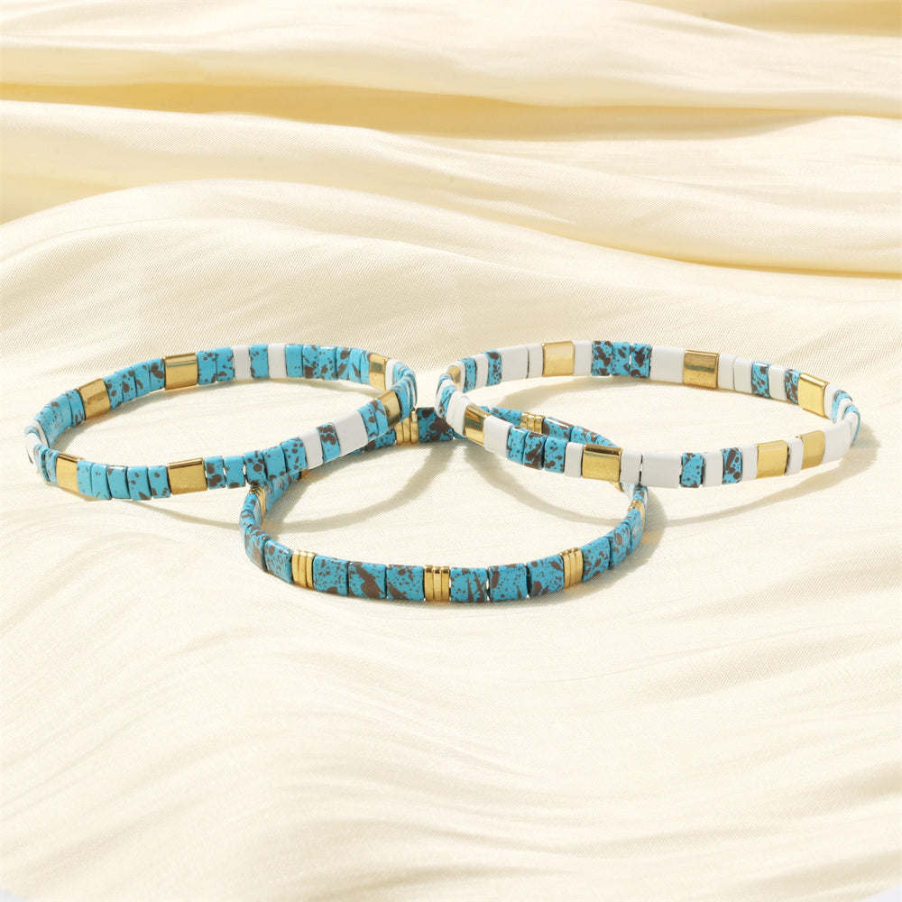 Bohemian Square Turquoise Copper Stoving Varnish Plating 18k Gold Plated Bracelets