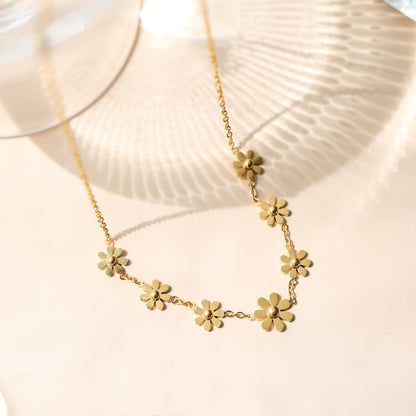 Sweet Simple Style Daisy Stainless Steel Plating Inlay Shell 18k Gold Plated Pendant Necklace