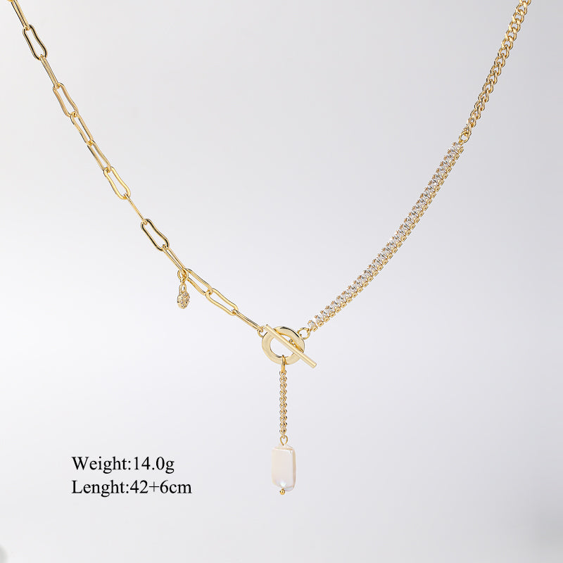 Simple Style Commute Irregular Artificial Pearl Alloy Toggle Plating Inlay Zircon 14k Gold Plated Women's Necklace