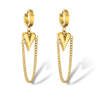 1 Pair Simple Style Commute Heart Shape Plating Inlay Titanium Steel Zircon 18k Gold Plated Drop Earrings