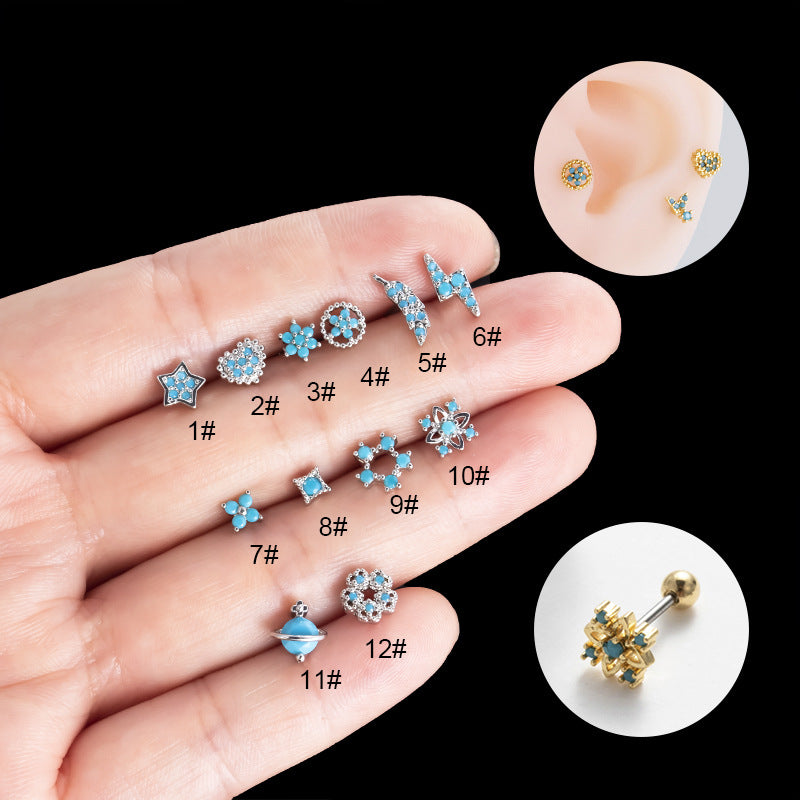 1 Piece Lady Sweet Star Heart Shape Flower Inlay Stainless Steel Zircon Ear Studs