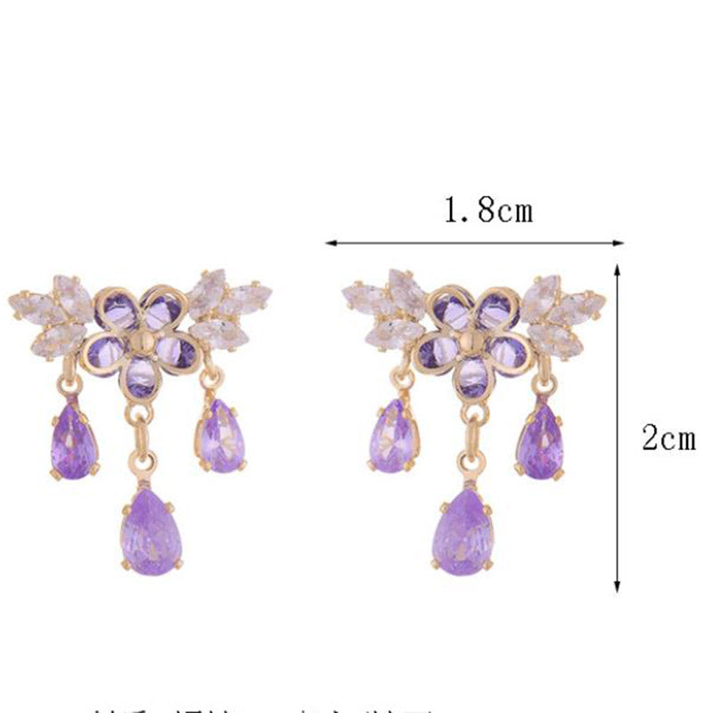 1 Pair Elegant French Style Water Droplets Flower Plating Inlay Copper Zircon 14k Gold Plated Drop Earrings