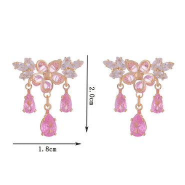 1 Pair Elegant French Style Water Droplets Flower Plating Inlay Copper Zircon 14k Gold Plated Drop Earrings
