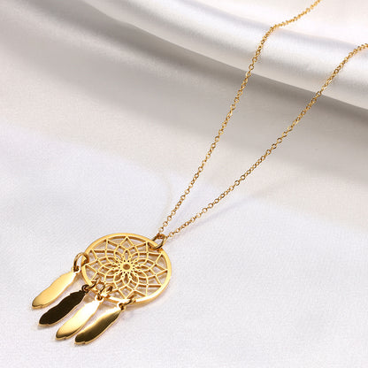 Simple Style Round Titanium Steel Plating Gold Plated Pendant Necklace