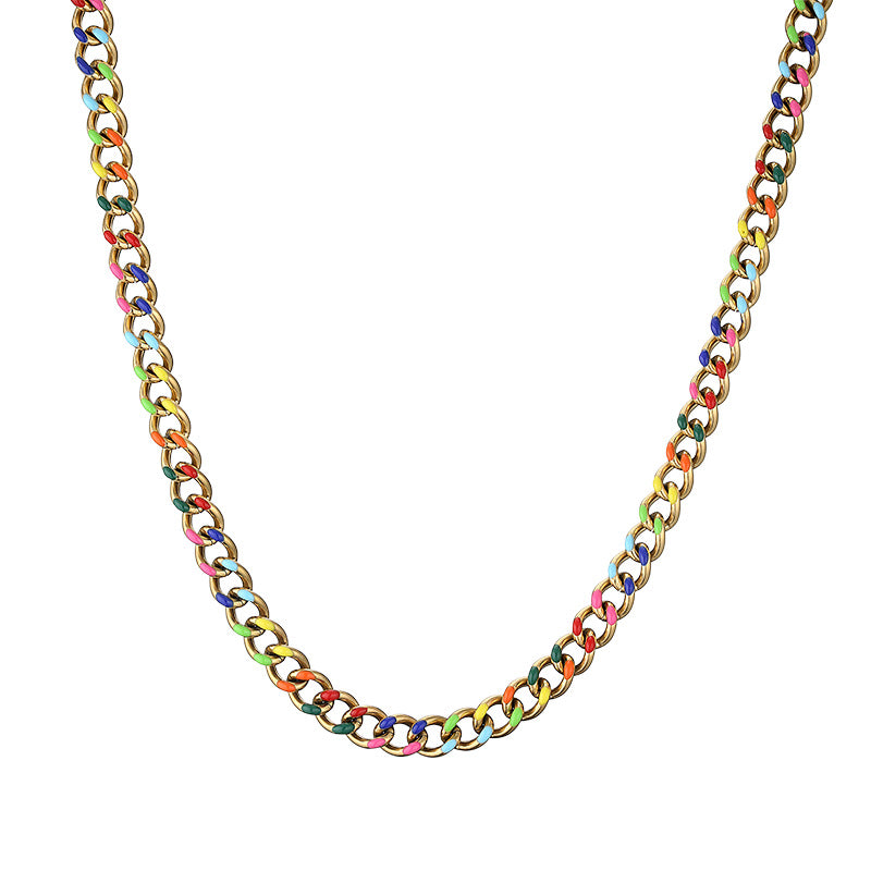 Casual Hip-hop Multicolor Titanium Steel Enamel Plating Necklace