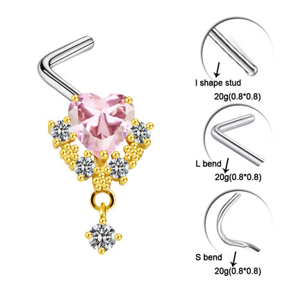 Sexy Cross Heart Shape Butterfly Stainless Steel Titanium Copper Plating Inlay Zircon White Gold Plated Gold Plated Nose Studs