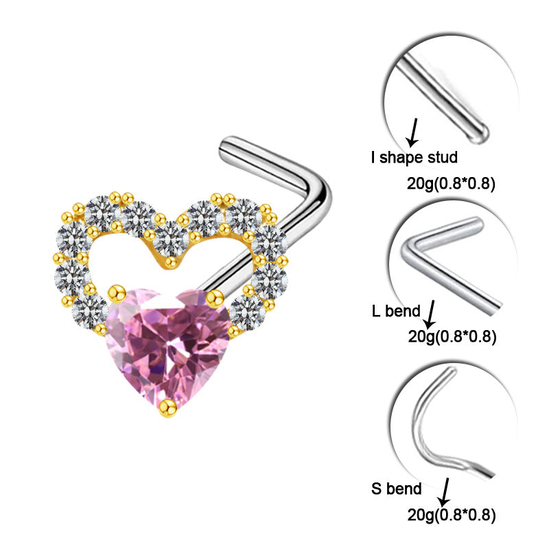 Sexy Cross Heart Shape Butterfly Stainless Steel Titanium Copper Plating Inlay Zircon White Gold Plated Gold Plated Nose Studs