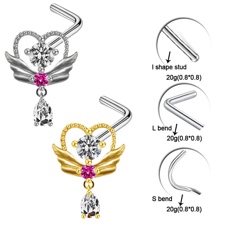 Sexy Cross Heart Shape Butterfly Stainless Steel Titanium Copper Plating Inlay Zircon White Gold Plated Gold Plated Nose Studs