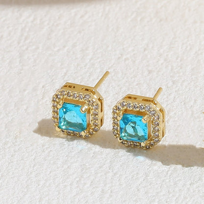 1 Pair Simple Style Classic Style Square Plating Inlay Copper Zircon 14k Gold Plated Ear Studs