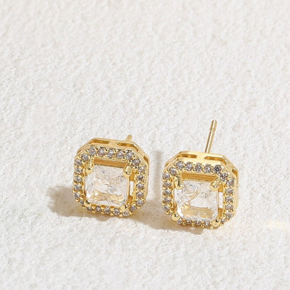 1 Pair Simple Style Classic Style Square Plating Inlay Copper Zircon 14k Gold Plated Ear Studs