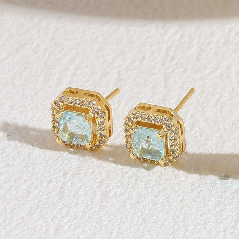 1 Pair Simple Style Classic Style Square Plating Inlay Copper Zircon 14k Gold Plated Ear Studs