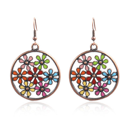 1 Pair Bohemian Water Droplets Flower Rhombus Enamel Inlay Alloy Rhinestones Drop Earrings