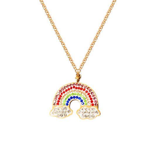 Sweet Rainbow Titanium Steel Plating Inlay Rhinestones Pendant Necklace