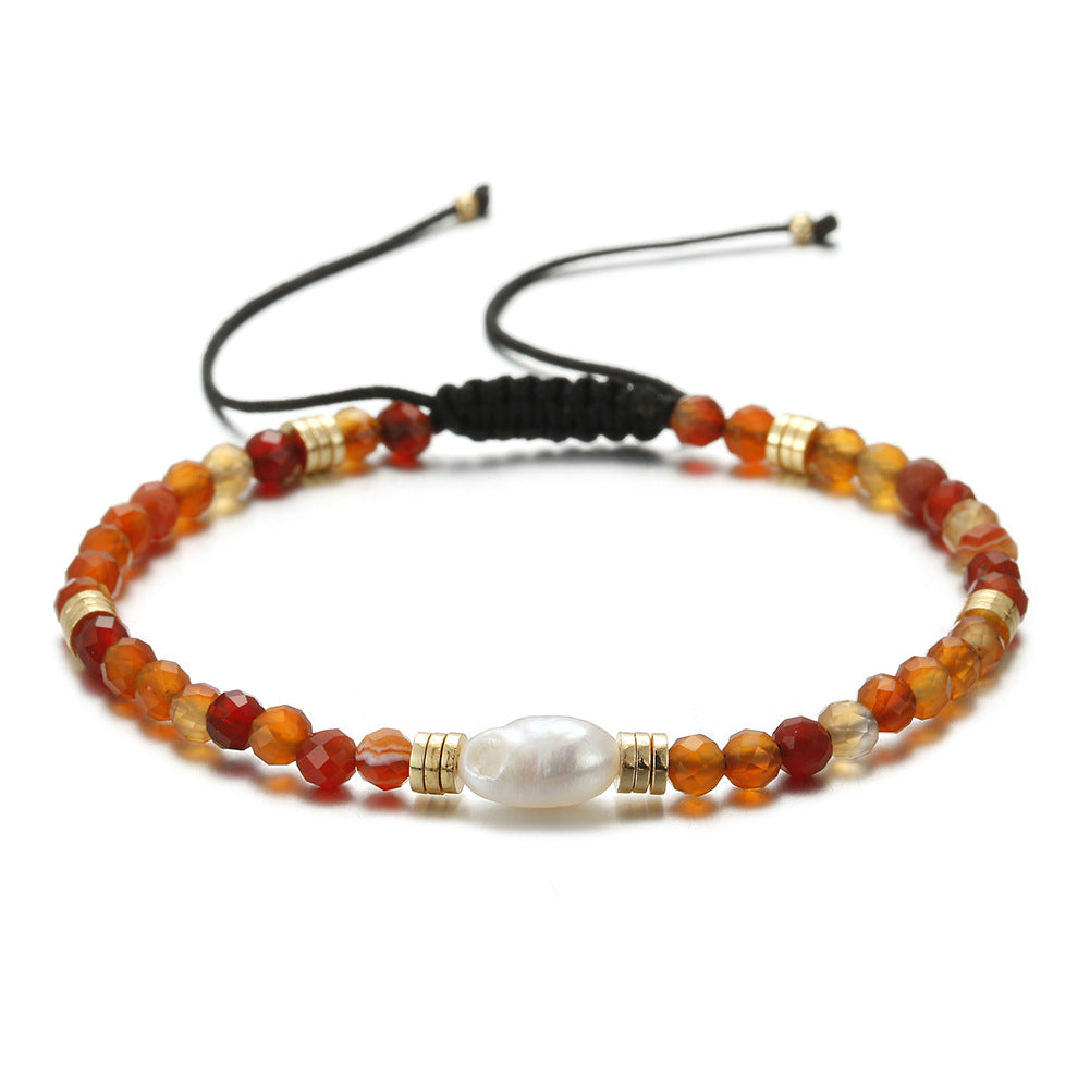 Ethnic Style Round Natural Stone Freshwater Pearl Copper Plating 18k Gold Plated Bracelets