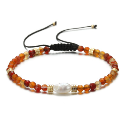 Ethnic Style Round Natural Stone Freshwater Pearl Copper Plating 18k Gold Plated Bracelets