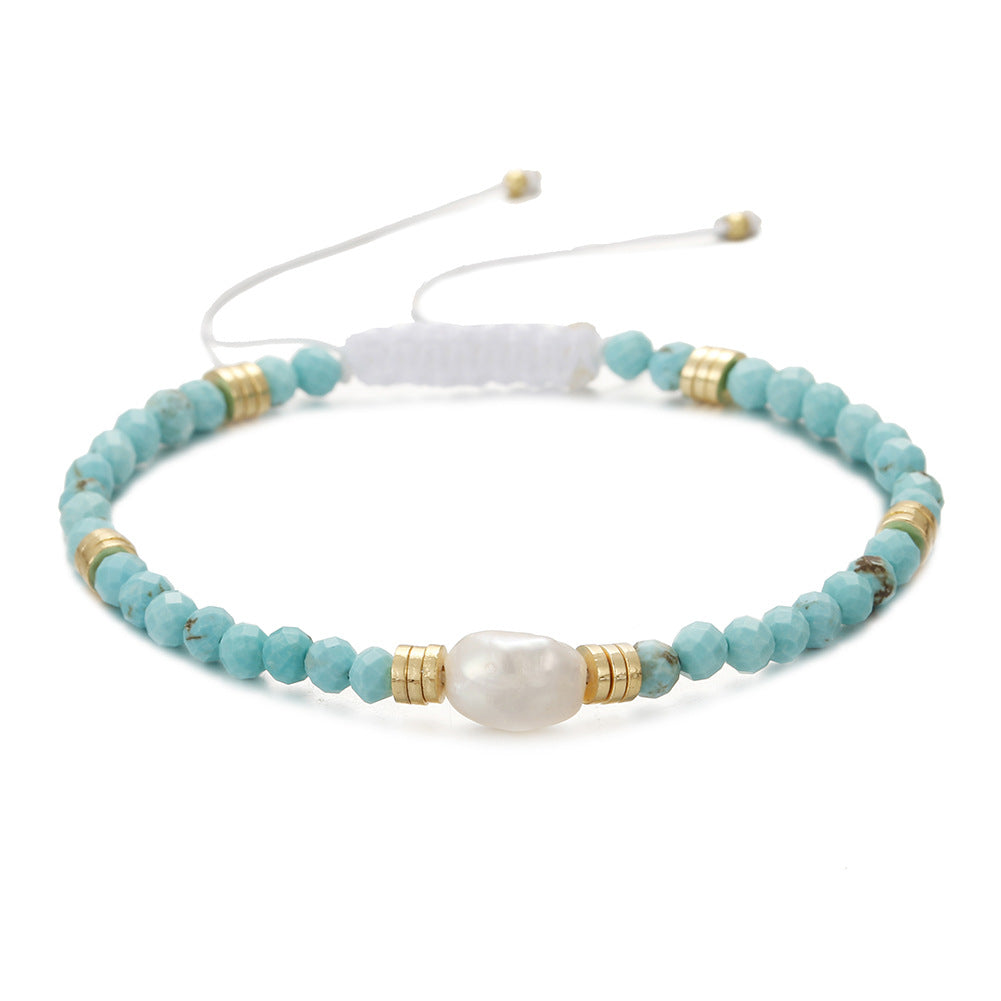 Ethnic Style Round Natural Stone Freshwater Pearl Copper Plating 18k Gold Plated Bracelets