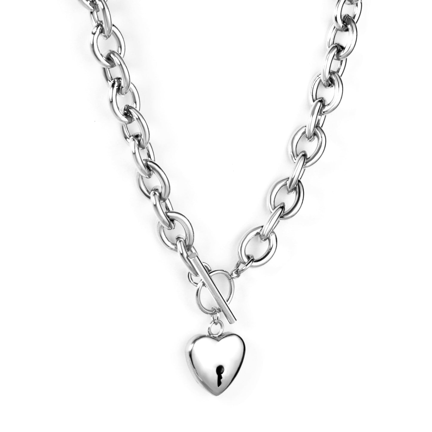 Streetwear Heart Shape Lock Stainless Steel Plating Pendant Necklace