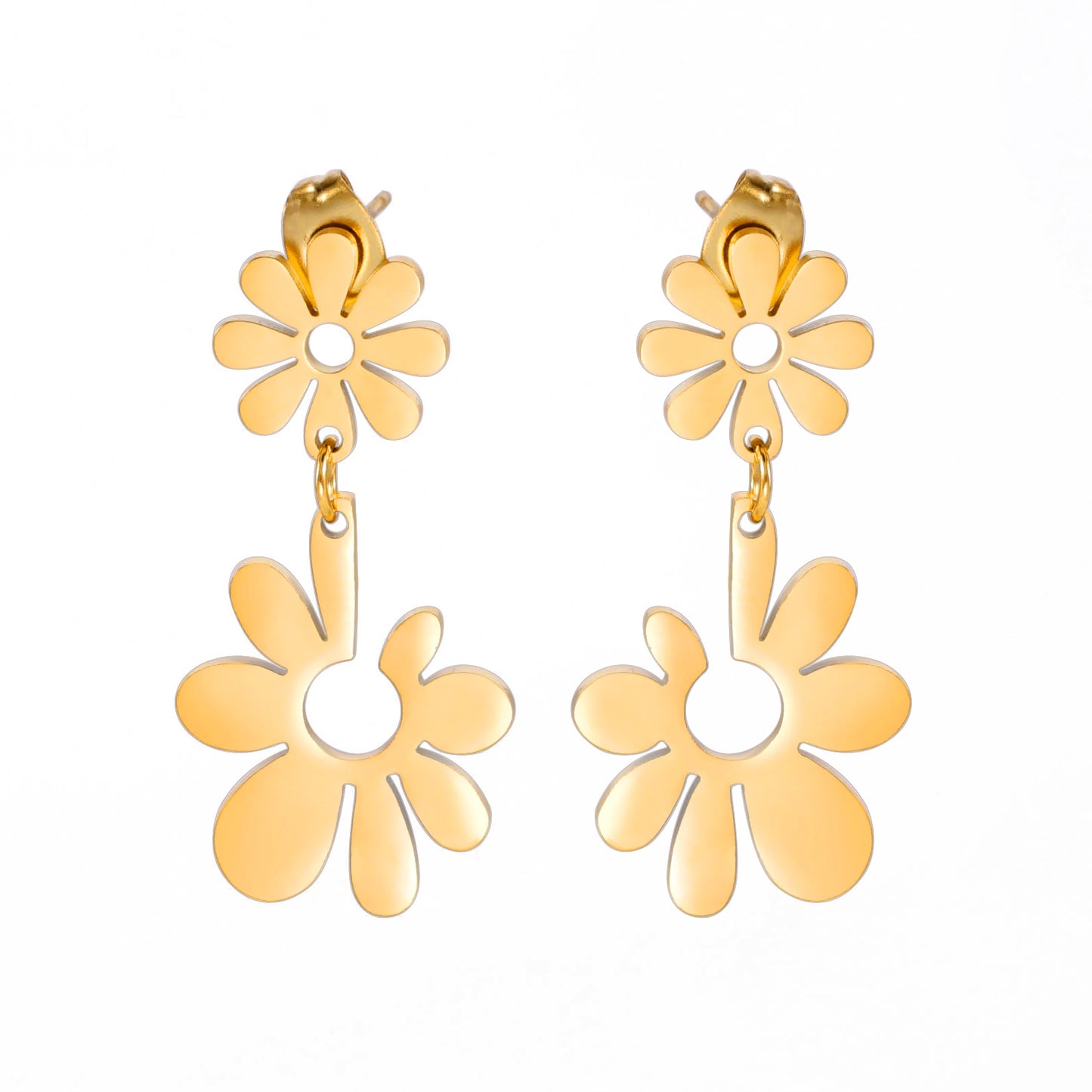 1 Pair Simple Style Flower Plating Stainless Steel Drop Earrings