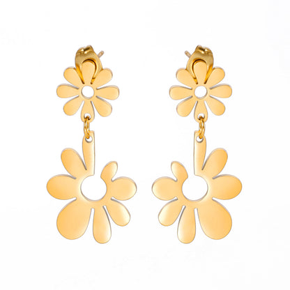 1 Pair Simple Style Flower Plating Stainless Steel Drop Earrings