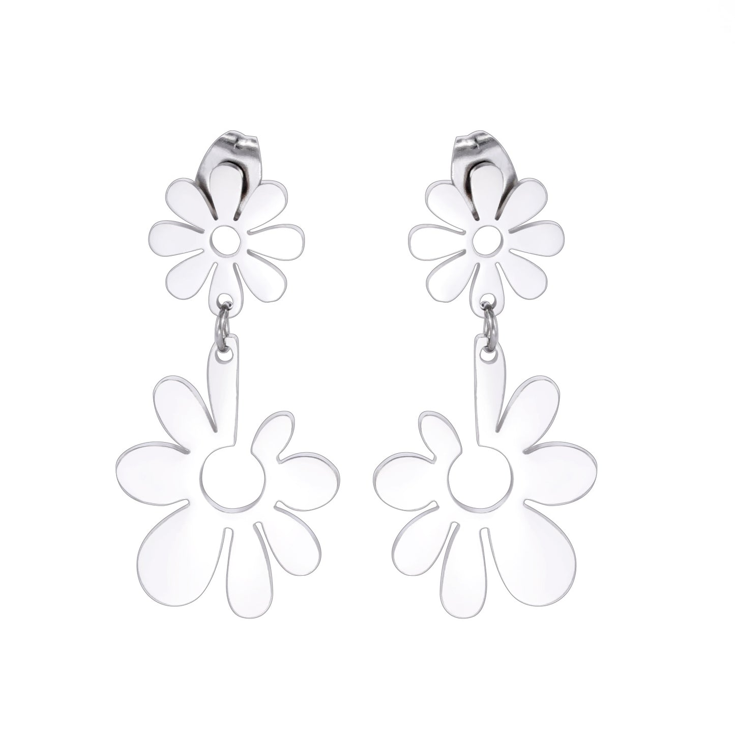 1 Pair Simple Style Flower Plating Stainless Steel Drop Earrings