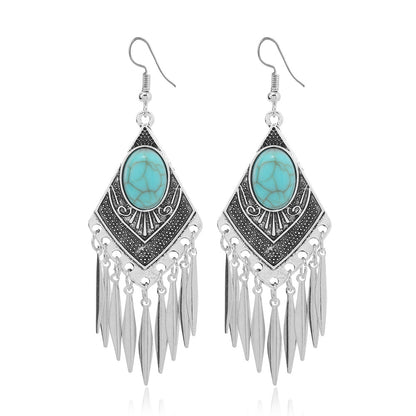 1 Pair Retro Ethnic Style Geometric Plating Inlay Alloy Turquoise Drop Earrings