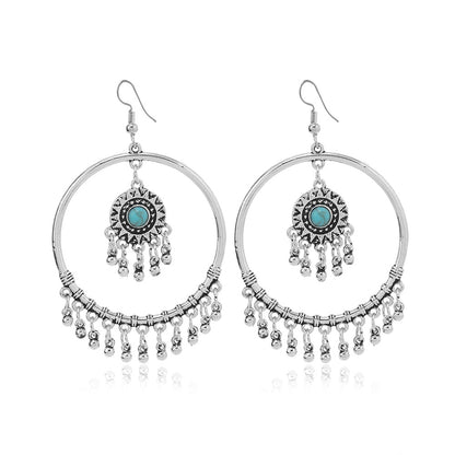 1 Pair Retro Ethnic Style Geometric Plating Inlay Alloy Turquoise Drop Earrings