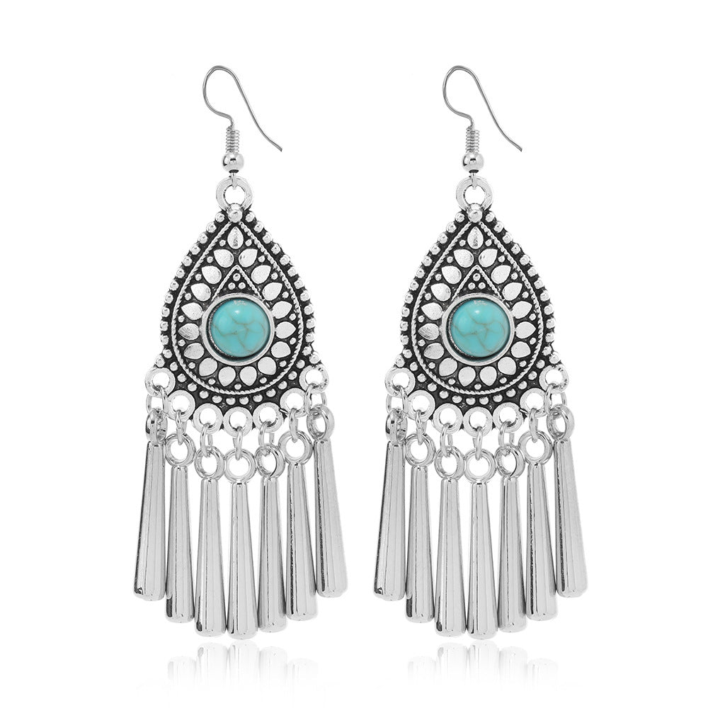 1 Pair Retro Ethnic Style Geometric Plating Inlay Alloy Turquoise Drop Earrings