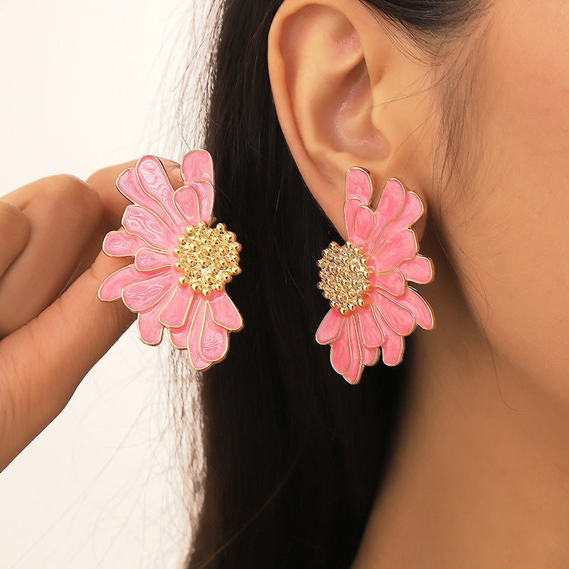 1 Pair Sweet Flower Plating Alloy Ear Studs