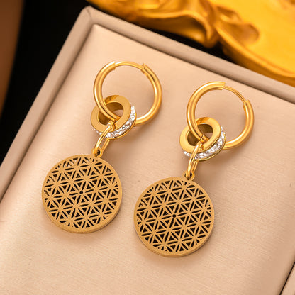 1 Pair Casual Vintage Style Round Devil's Eye Maple Leaf Plating Inlay Titanium Steel Zircon 18k Gold Plated Drop Earrings