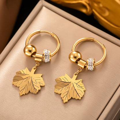 1 Pair Casual Vintage Style Round Devil's Eye Maple Leaf Plating Inlay Titanium Steel Zircon 18k Gold Plated Drop Earrings