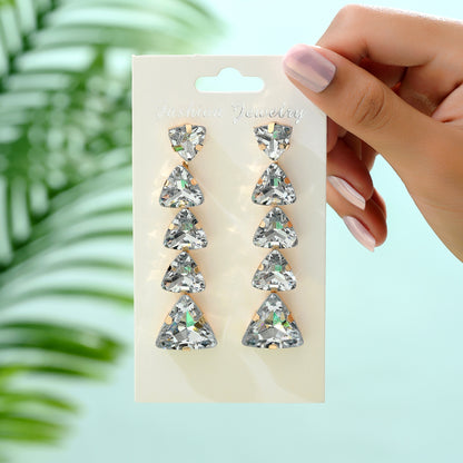 1 Pair Lady Triangle Rhinestone Tassel Women's Drop Earrings