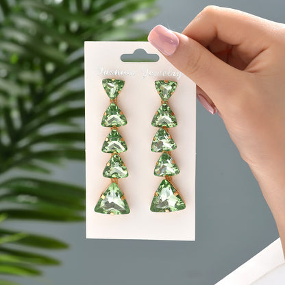 1 Pair Lady Triangle Rhinestone Tassel Women's Drop Earrings