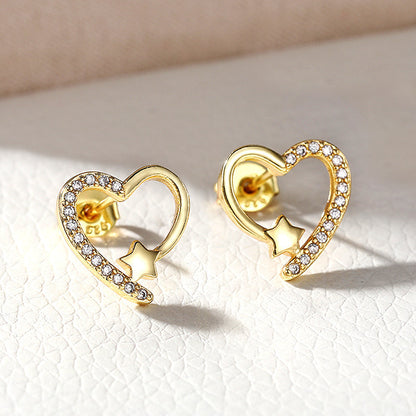 1 Pair Sweet Heart Shape Inlay Copper Zircon Ear Studs