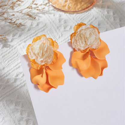 1 Pair Vacation Flower Petal Cloth Drop Earrings