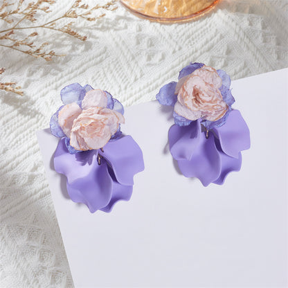 1 Pair Vacation Flower Petal Cloth Drop Earrings