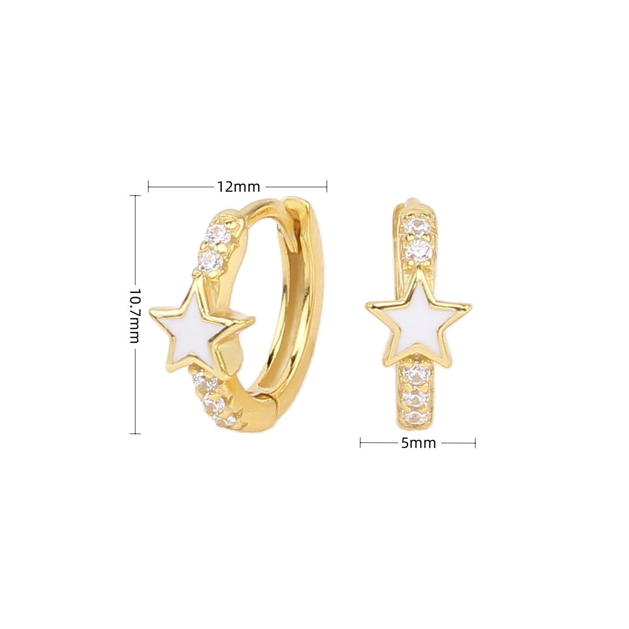 1 Pair Sweet Star Enamel Plating Inlay Sterling Silver Zircon White Gold Plated Gold Plated Hoop Earrings