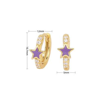 1 Pair Sweet Star Enamel Plating Inlay Sterling Silver Zircon White Gold Plated Gold Plated Hoop Earrings