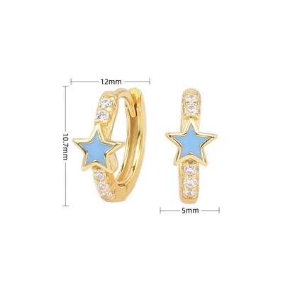 1 Pair Sweet Star Enamel Plating Inlay Sterling Silver Zircon White Gold Plated Gold Plated Hoop Earrings