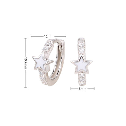 1 Pair Sweet Star Enamel Plating Inlay Sterling Silver Zircon White Gold Plated Gold Plated Hoop Earrings