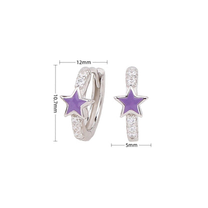 1 Pair Sweet Star Enamel Plating Inlay Sterling Silver Zircon White Gold Plated Gold Plated Hoop Earrings