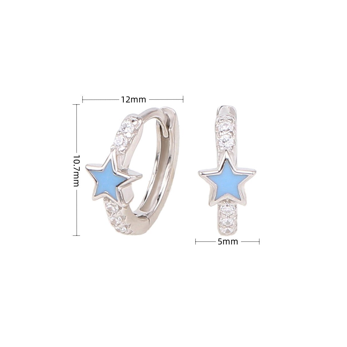 1 Pair Sweet Star Enamel Plating Inlay Sterling Silver Zircon White Gold Plated Gold Plated Hoop Earrings